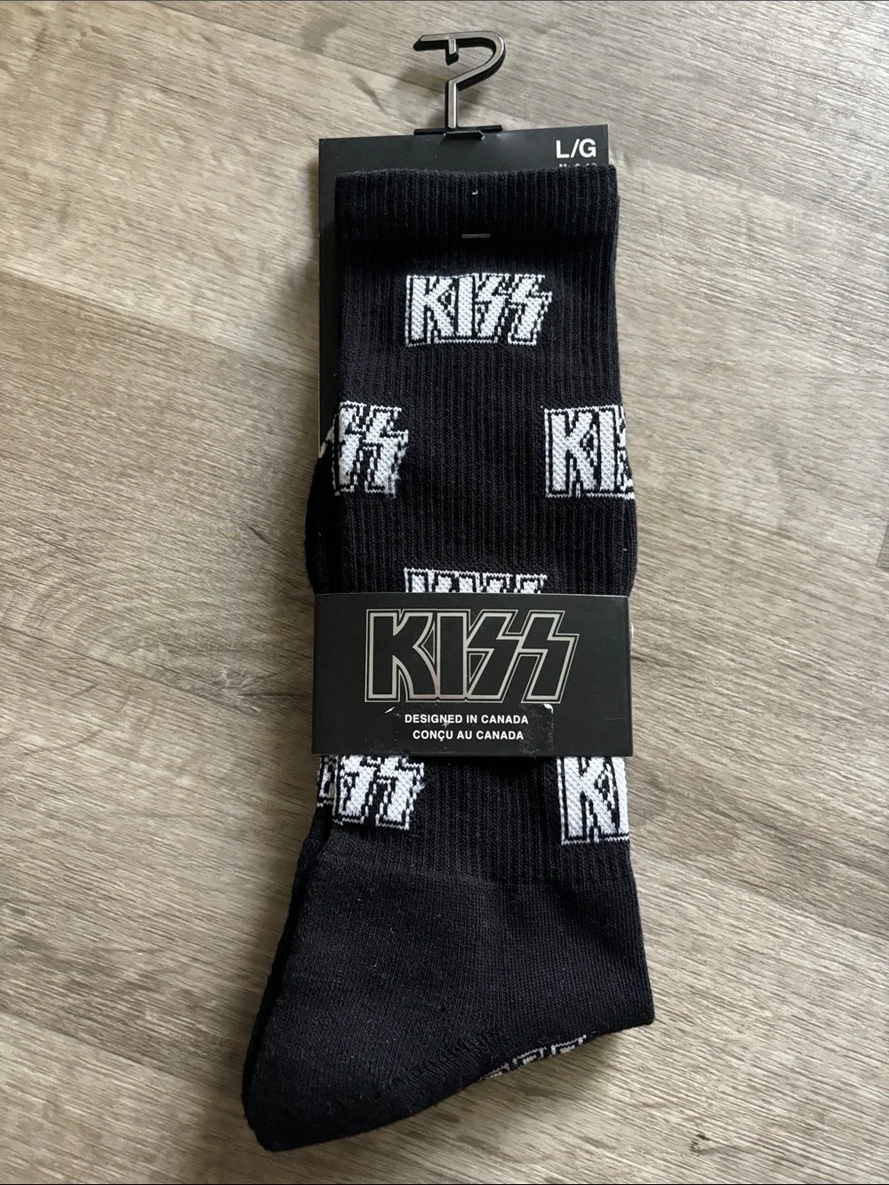 Kiss Black Crew Socks with White Logo Pattern